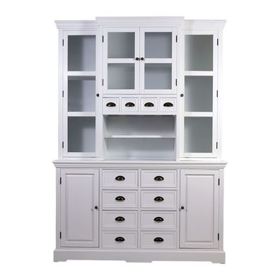 Schrankwand Fredericia Buffet Holz Glas 8 Schubladen Vintage Look weiß