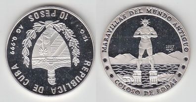 10 Pesos Silber Münze Kuba Weltwunder der Antike, Koloss von Rhodos 1997 (116829)