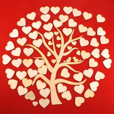 Herzbaum, Baum mit 70 Herzen, Idee für Hochzeit, Geburtstag für Glückwünsche