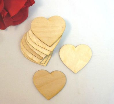 10 Stk Holzherzen 7 cm Lebkuchen-Herzen, Holz Dekoherzen Hochzeitsdeko Tischdeko