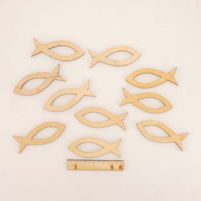 10 Stück Fische mit Ausschnitt 6 cm Holz Streudeko Taufe Konfirmation Ichthys