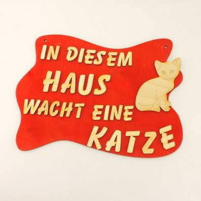 Türschild mit Spruch für Katzenfreunde Katze Holzschild, Wandschild Geschenk rot