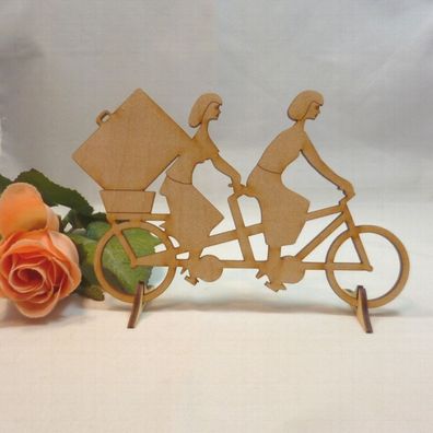 Tandem Fahrrad aus Holz mit zwei Frauen stehend als Deko mit Charme 150mm