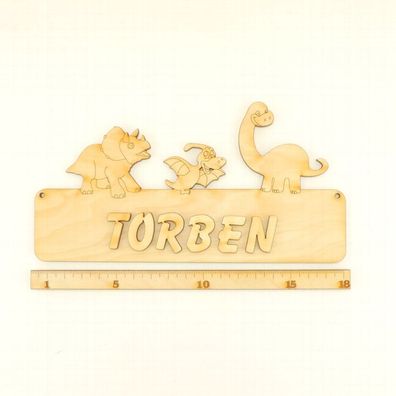 Türschild mit Dinosaurier, mit Namen aus Holz DIY 18cm selbst bemalen