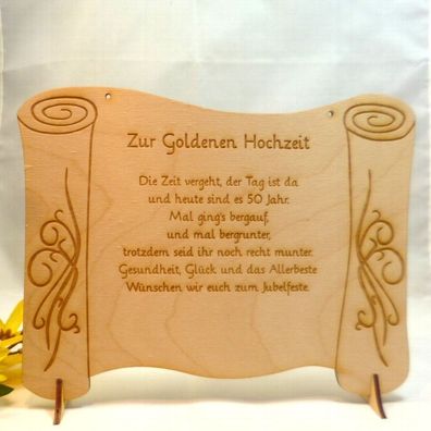 Goldene Hochzeit Geschenk mit passendem Spruch, 50 Jahre witzig aber romantisch