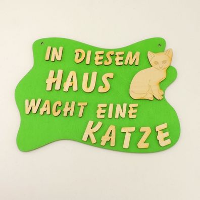 Türschild mit Spruch für Katzenfreund Katze Holzschild, Wandschild Geschenk grün