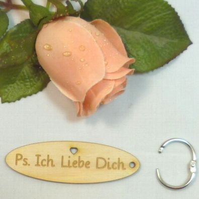Schlüsselanhänger P.S. Ich liebe Dich Valentinstag Holz Geschenk Mitbringsel