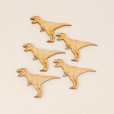 5 T-Rex Dino Saurier Tyrannosaurus aus Holz 5 cm Basten Kinder Streuteile Deko