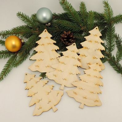 5 er Set Holztanne Tannenbaum mit Loch zum Aufhängen Baumschmuck Basteln Deko