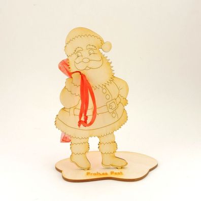 Geldgeschenk Weihnachtsmann 15cm Weihnachten mit Säckchen für Geld aus Holz