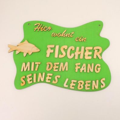 Türschild für einen Fischer, geniale Geschenkidee Holz Grün mit Karpfen