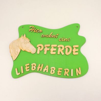 geniale Geschenkidee für Pferdeliebhaber, Türschild aus Holz in Grün, Pferd