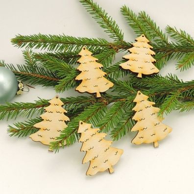 5 Teile Set Tannebaum mit 1 Loch 6cm Holz Streudekoration Basteln Geschenke