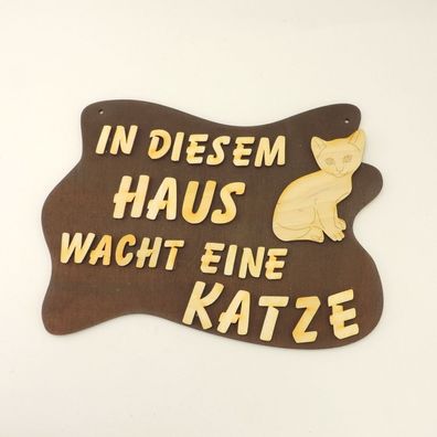 Türschild für Katzenfreund Katze Holzschild Spruch Wandschild Geschenk Braun