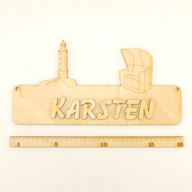 Türschild mit Strandkorb und Lechtturm, mit Namen aus Holz DIY 18cm