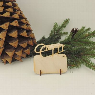 Tischkarte aus Holz Rodel-Schlitten, Blanko oder mit Gravur Weihnachten, Advent