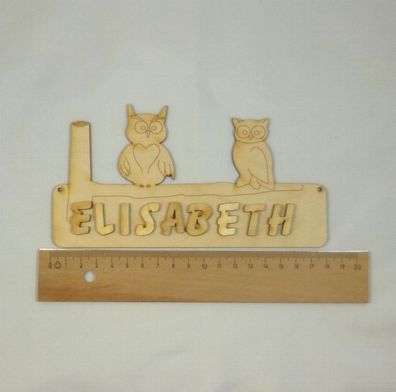 originelles Türschild Eulen Eule DIY 18cm zum selbst bemalen mit Holzbuchstaben