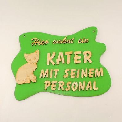 Kater witziges Türschild für Katzenliebhaber mit Holzbuchstaben, Katze Grün