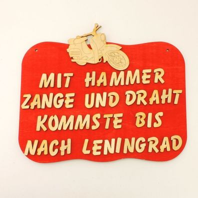 witziges Türschild für Mopedfahrer, Ostalgie DDR, rot, Holz Spruch Wandschild