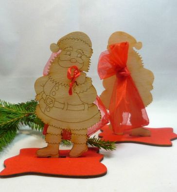 Weihnachtsmann 12 cm 5 Stück mit Organzasack und Fuß zum Hinstellen Geldgeschenk