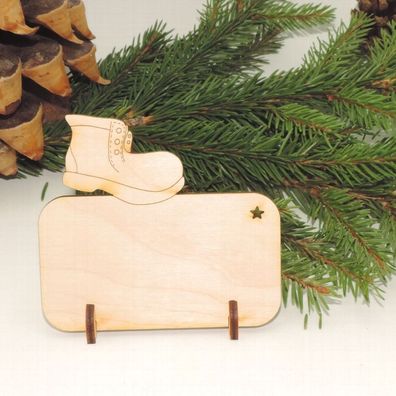 Tischkarte aus Holz, Nikolaus-Stiefel, Schuh, Blanko oder mit Gravur Weihnachten