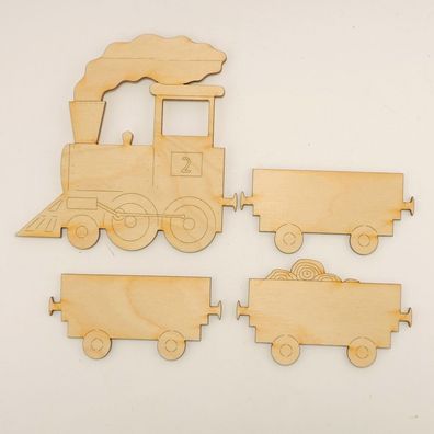 1 Zug mit 3 Wagon, Dampflok, Eisenbahn, Kinderzimmer, Basteln, Holz