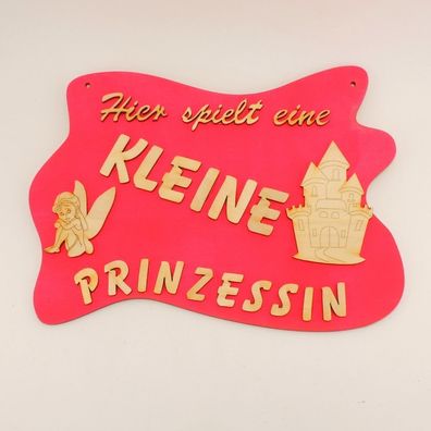 schönes Türschild, Hier spielt eine kleine Prinzessin, mit Burg und Fee in Pink