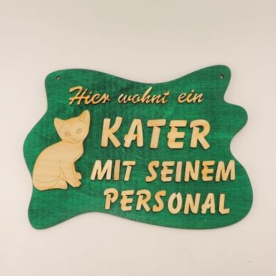 witziges Türschild für Katzenliebhaber mit Holzbuchstaben, Kater dunkelgrün