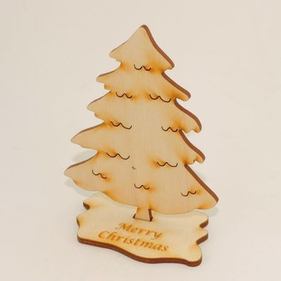 1 Holz Tannenbaum Deko Baum stehend mit graviertem Fuss " Merry Christmas "10cm