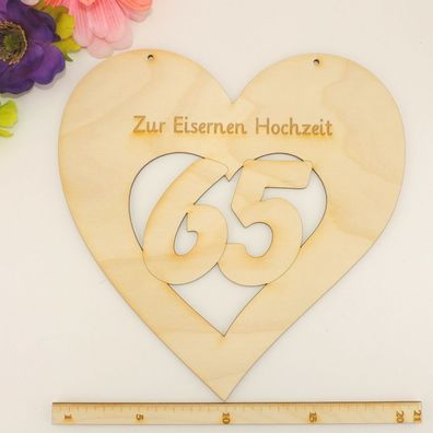 Geschenk zur Eisernen Hochzeit 65 Jahre Holzherz zum Anhängen 20cm