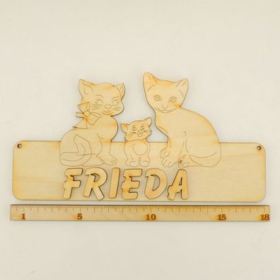 Türschild mit 3 süsse Katzen, mit Namen aus Holz DIY 18cm selbst bemalen