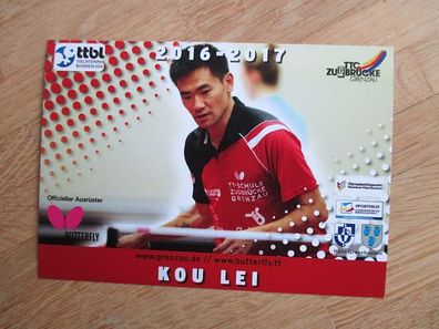 Tischtennis Bundesliga TTC Zugbrücke Grenzau Kou Lei - hands. Autogramm!!!
