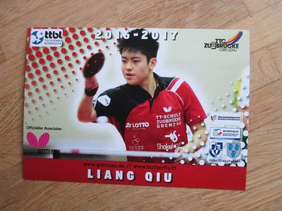 Tischtennis Bundesliga TTC Zugbrücke Grenzau Liang Qiu - hands. Autogramm!!!