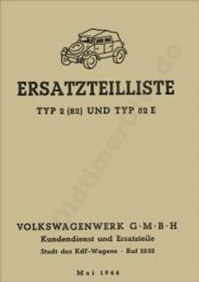 Ersatzteilliste VW Typ 2(82) und Typ 82 E, Oldtimer, Klassiker