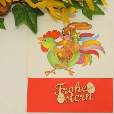 lustiger Schriftzug "Frohe Ostern" mit Ei aus Holz 7cm für Deko DIY Buchstaben