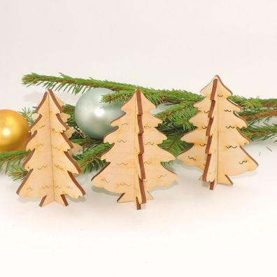 Tannenbäume 3 Stück - 8 cm - Holz Baum 2 Teile Weihnachtsdeko Advent Tischdeko