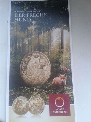 Folder 100 euro 2016 Gold Österreich Der Fuchs Der freche Hund