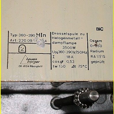 Leuenberger Drosselspule Typ 360-390 HIn - für 3500 Watt Halogenmetall-dampflampe