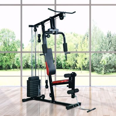 Homcom® Kraftstation Multigym Fitnesscenter Fitnessgerät Latzug Beincurl Bauch Muskel