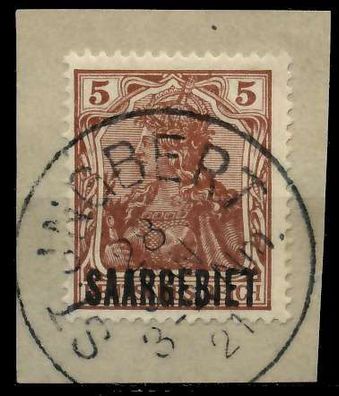 Saargebiet Germania Nr 44b zentrisch gestempelt Briefstück X7B2296