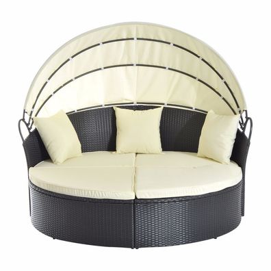 Outsunny® Polyrattan Lounge Sonnenliege Gartenliege Garnitur mit Dach Schwarz