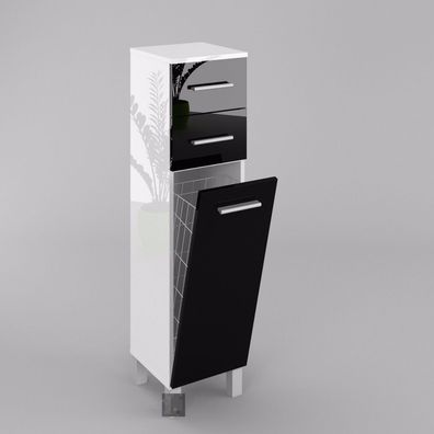 GABI SN5 Badezimmerschrank mit Wäschekorb und 2 Schubladen Weiß Hochglanz oder Matt