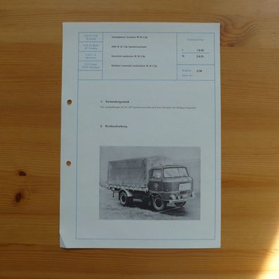 DDR Datenblatt LKW W 50 L / Sp , VEB IFA Automobilwerke Ludwigsfelde , NVA