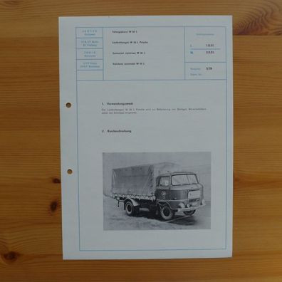 DDR Datenblatt LKW W 50 L Pritsche , VEB IFA Automobilwerke Ludwigsfelde , NVA