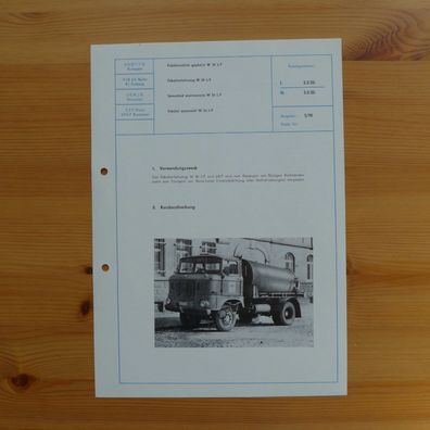 DDR Datenblatt LKW W 50 L / F , VEB IFA Automobilwerke Ludwigsfelde , NVA
