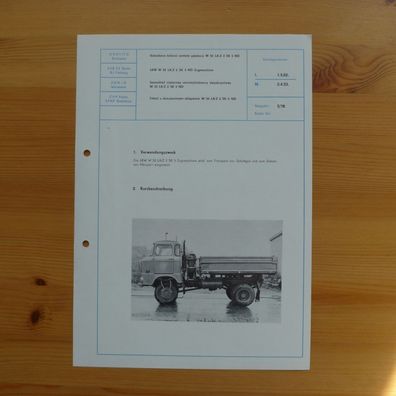 DDR Datenblatt LKW W 50 LA / Z 2 SK 5 ND , VEB IFA Automobilwerke Ludwigsfelde , NVA