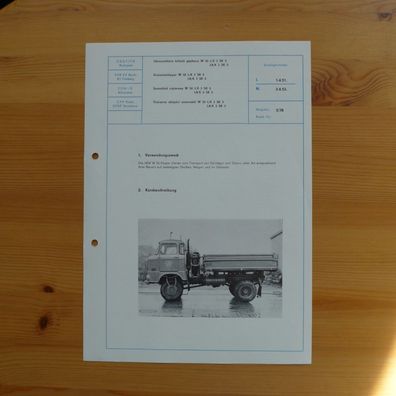 DDR Datenblatt LKW W 50 L / K 3 SK 5 , VEB IFA Automobilwerke Ludwigsfelde , NVA