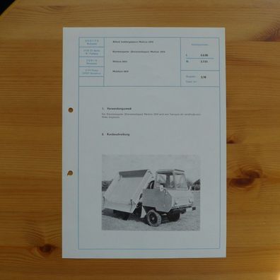 DDR Datenblatt Multicar 2410 Kipper , VEB Fahrzeugwerk Waltershausen , NVA