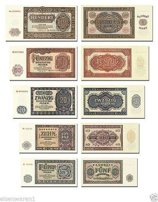 DDR Geldscheine von 1955, 5 bis 100 Mark, TOP Reproduktion