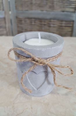 Kerzenhalter Teelichthalter Zement mit Herz Grau 6x7 cm Tisch Deko Natur Beton
